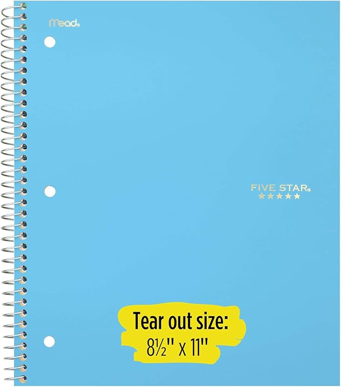 Five Star Spiral Notebook, 1 Subject, College Ruled Paper, 100 Sheets, 11" x 8-1/2", Yellow (73475)
