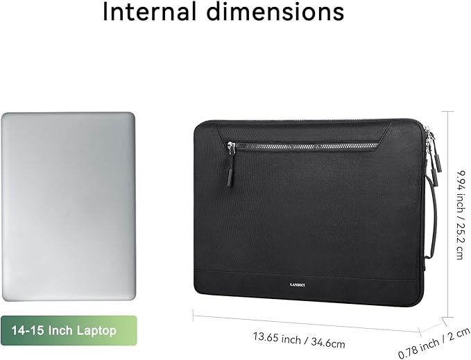 LANDICI 360°Protective Laptop Sleeve Case 14 15 Inch, Waterproof Slim Computer Cover Bag Compatible with MacBook Air M2 15, MacBook Pro 14/15, Chromebook 14/15, Asus vivobook 14, Black