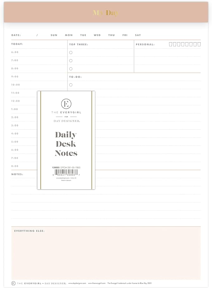 Blue Sky Desk Notes, 7" x 9", Undated Daily Notepad, Perforated Pages, Tear-Off Trim Tape, Task Planner for Office, Home and School (Desert Rose, 7" x 9")