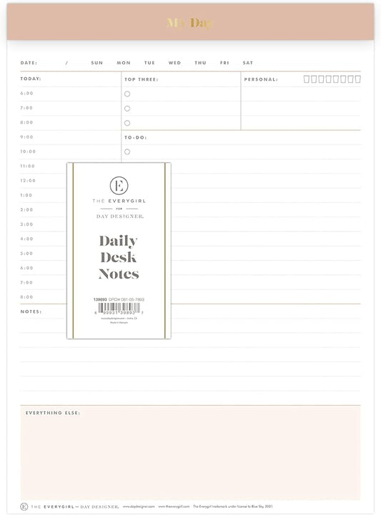 Blue Sky Desk Notes, 7" x 9", Undated Daily Notepad, Perforated Pages, Tear-Off Trim Tape, Task Planner for Office, Home and School (Desert Rose, 7" x 9")