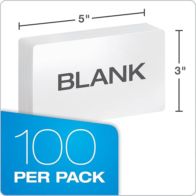 Oxford Dry Erase Index Cards, 3x5 Blank, Reusable Flash Cards, Double Sided Dry & Wet Erase Cards for Gaming, Study or Vocabulary, 100-Pack (63515)