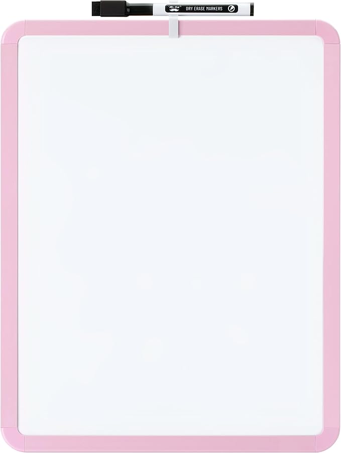 Mr. Pen- Dry Erase Board, 14” x 11” with a Black Dry Erase Marker, Pink Frame, Small Mini White Board for Students, Fridge, Wall, Locker, Includes Double Sided Tapes