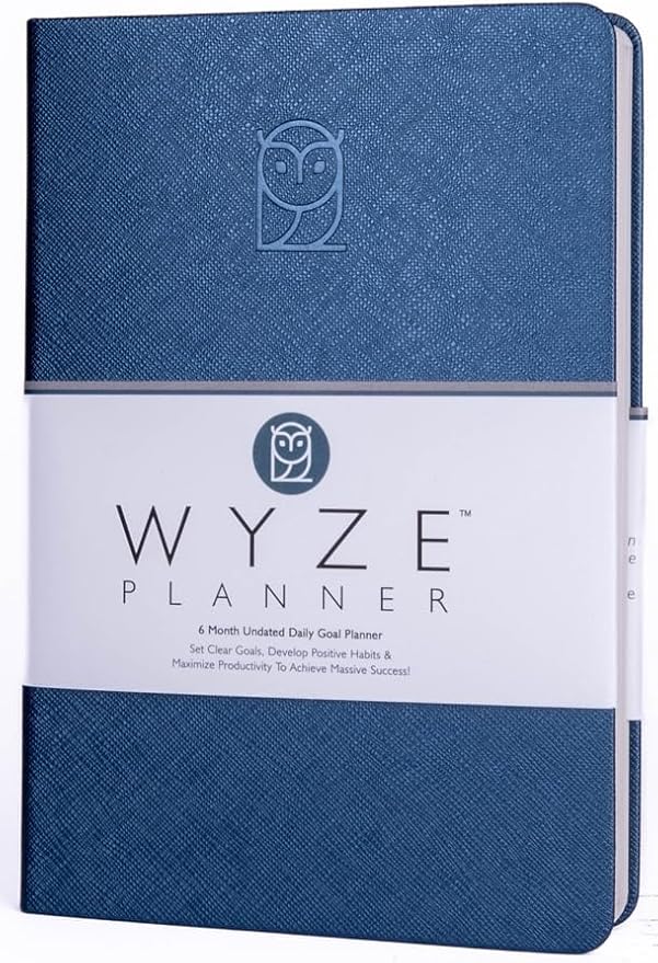 Wyze Planner Undated Daily Planner – 6-Month A5 Productivity Organizer with Full Page Per Day, ADHD Friendly, Hourly Schedule, Goal Setting, Habit Tracker, Weekly & Monthly Pages – Hardcover Time Management Notebook (Blue)