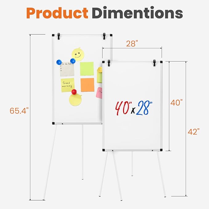 OLIXIS 40" x 28" Magnetic White Board with Stand, Standing Dry Erase Board, Whiteboard with 1 Dry Eraser & 2 Multicolor Markers & 4 Magnetic Pins, Aluminium Frame for Home, School, Office, White