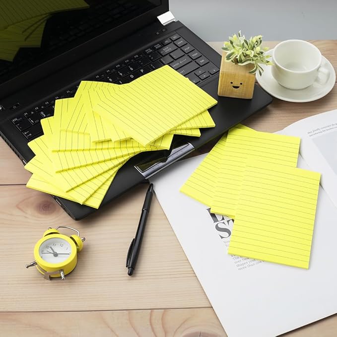 (12 Pack) Lined Sticky Notes 4x6 in,Bright Yellow Large Notepads with Lines,Ruled Stickies Super Sticking Power,Office School Memo Note Pads,Post on Windows Doors,Recyclable,Easy to Write on