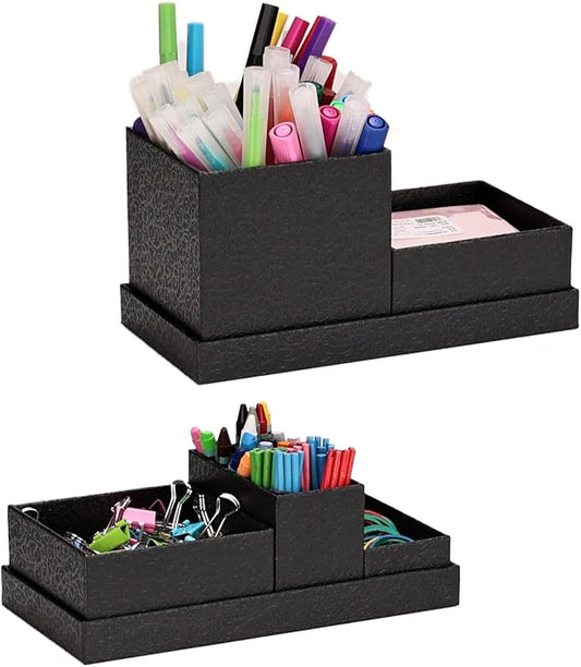 Desk Organizer,Office Desk Accessories,Paperboard Desktop Organizer with Pen Pencil Holder and Sticky Note Tray,Paperclip Storage, Black