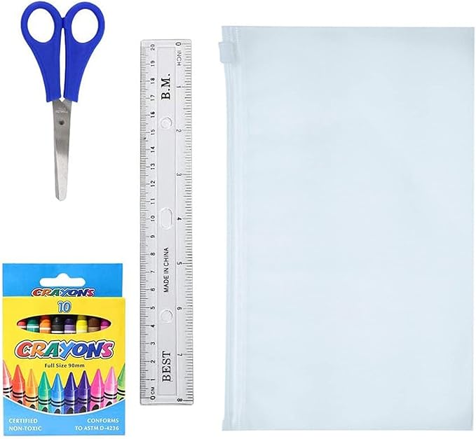 Moda West 50 Piece Bulk School Supplies Kits - Pens, Pencils, Crayons, and More - Value Pack of 24 Kits - Essential Box of School Supplies for Elementary, Middle, and High School Students