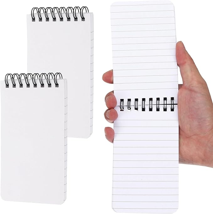 PATIKIL 3x5" Pocket Sketchbook, 2 Pcs Top Spiral Notebook Mini Lined Notebook Memo Pads 80GSM 60 Sheets/120 Pages Hard Cover Portable for Office Outdoor Travel Journal Draw, White