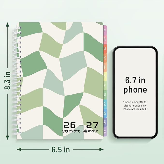 Student Planner 2026-2027, SUNEE Middle or High School Datebooks Student Planner for Academic Year Jul. 2026 - Jun. 2027, 6.5" x 8.3" Lesson Plan Book with Bookmark, Planning Stickers, Green Waves