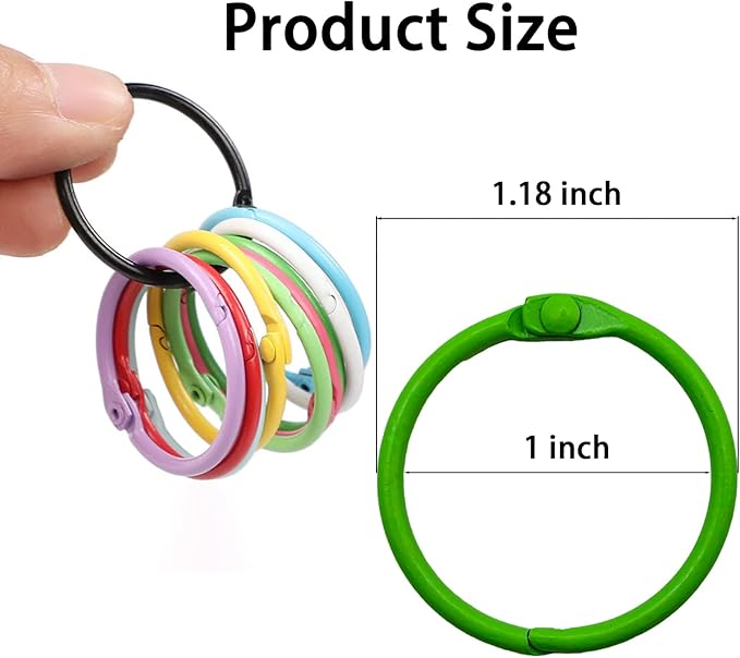 100pcs Metallic Loose Leaf Binder Rings, 10 Colors Colorful Book Rings Index Cards Notebook Rings for School Office (100, 1 inch)