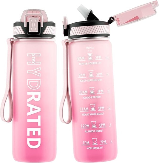 QLUR Water Bottle with Straw, 27oz Motivational Water Bottles with Time Marker to Drink, Tritan BPA Free, 750ml Sports Water Bottle with Carry Strap LeakProof for School Fitness Outdoor (1Pack)