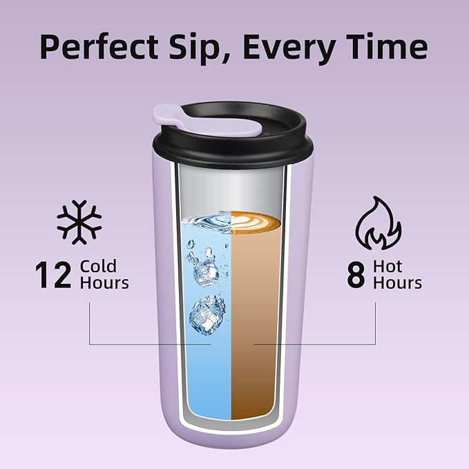 BJPKPK 16oz Insulated Tumbler with Lid,Travel Coffee Mug Stainless Steel,Leakproof Reusable Thermal Cup for Cold and Hot Drinks,Lavender