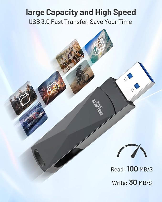 ABLAZE 128GB USB C Flash Drive, Dual USB 3.0+Type C Flash Drive Compatible with iPhone 16/15,Android Smartphone,Computer,Tablet Mac Laptop (Dark Grey)