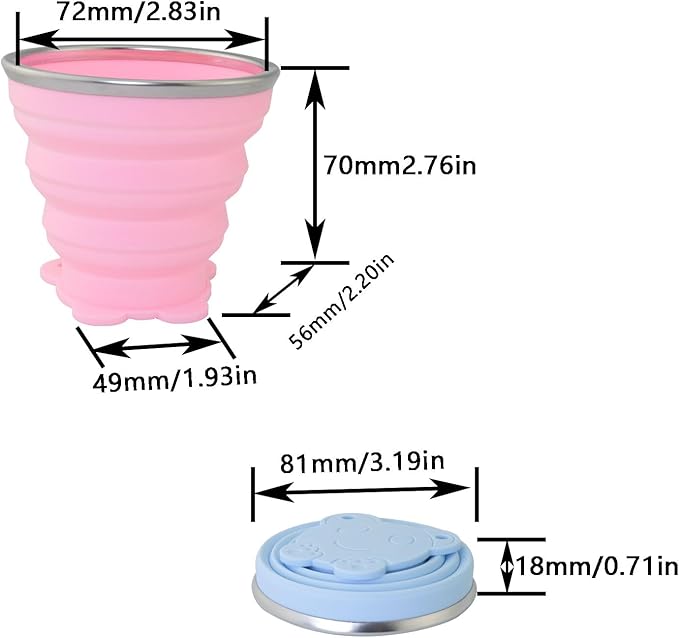 2PCS 6.1oz/180ml Silicone Collapsible Travel Cup Portable Retractable Water Cup Food Grade Blue Pink 7.6x8.5cm For Outdoor Sports Camping Washing Accessories
