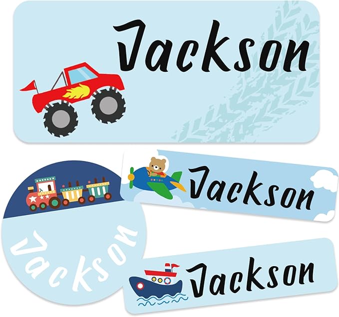Daycare Name Labels for Kids, 360pcs Waterproof & Removable Name Stickers for Water Bottles, Lunch Boxes and School Daycare Name Tag (Truck)