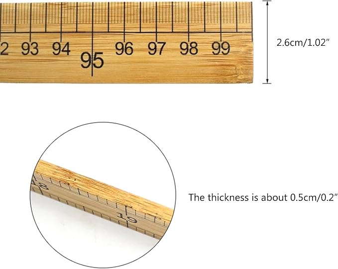Wooden Ruler 12Inch 24Inch Double-Sided Scale Rulers Wood Measuring Ruler Inches Centimeter Metric Ruler for Students