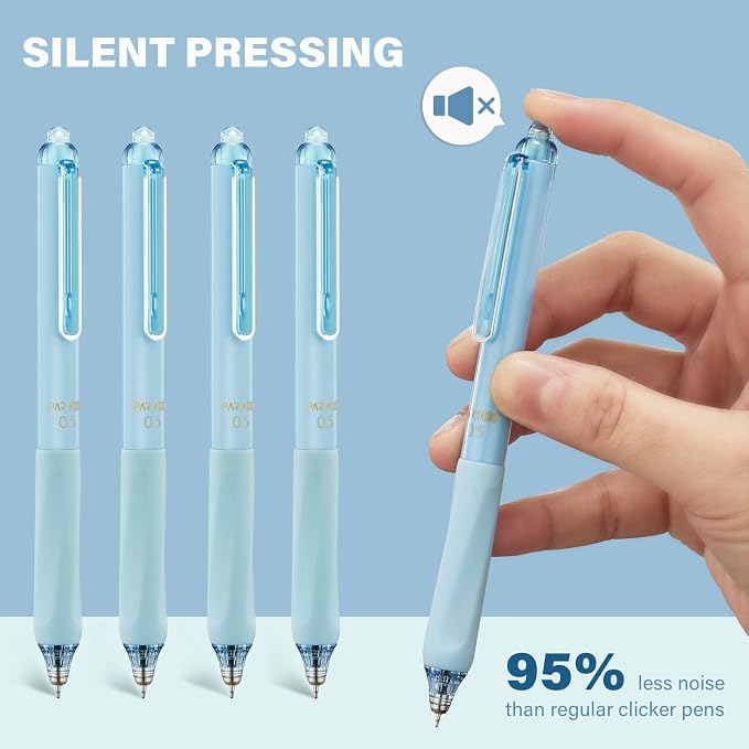 ParKoo Gel Pens, 12 Pcs 0.5mm Retractable Quick Dry Blue Ink Pens | Click Silent, Comfort Grip, Fine Point Smooth Writing Pens for Teachers, Nurses, Cute Stationery Office School Supplies