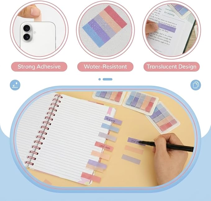 Mr. Pen- Transparent Sticky Notes Tabs, 600 pcs, Transparent Pop Up Writable Colored Book Index Tab, File Flags, Self Adhesive Divider Sticker for Notebook, Office, School, Teacher, Planner, Memo
