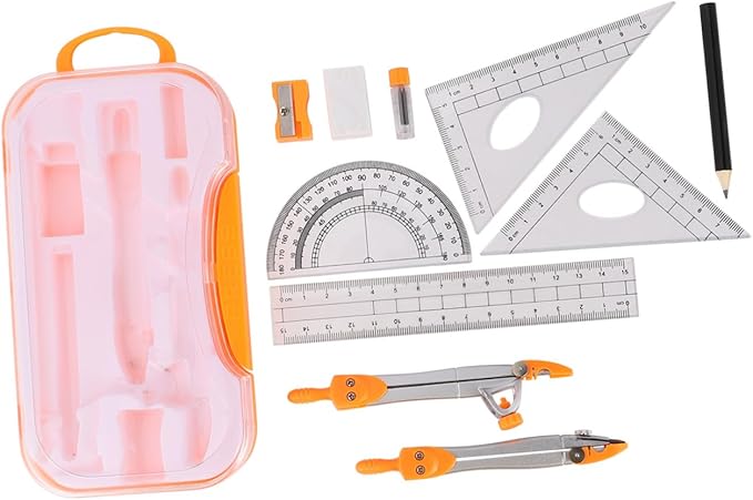 DOITOOL 1 Sets Compass Drawing Kit for Students Math Tool Set with Ruler Protractor Storage Case for Drafting School Use Random Color
