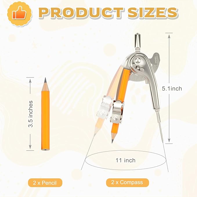 2 Pieces Compass for Geometry Metal Compass Tool Math Compass Bulk Drawing Compass Silver Geometry Compass with Pencil for Student School Classroom Office Woodworking Art Drawing