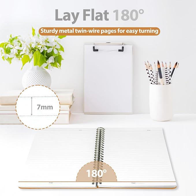 A5 Lined Spiral Journal Notebook, 146 Pages Hardcover Notebook with 100 GSM Thick Paper, Inner Pocket & Elastic Closure, 5.7" x 7.9", Notebooks for Work, School, College, Office, Journaling & Note Taking