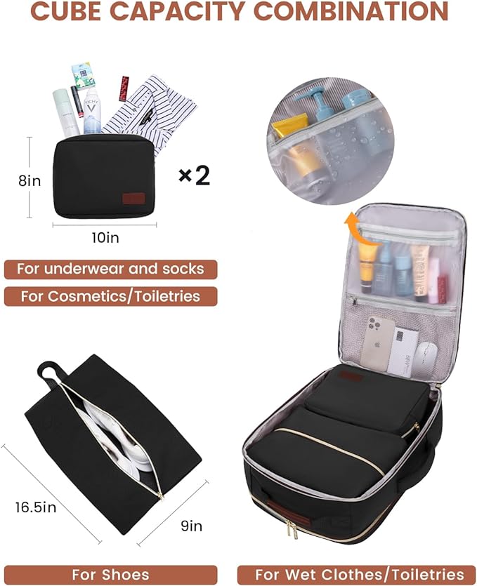 LOVEVOOK 56L Travel Backpack for Women & Men, Airline Approved Carry On Luggage with 3 Packing Cubes, TSA Overnight Bags, Waterproof Personal Item Bag, Weekender Essentials Backpacks fits 17" Laptop