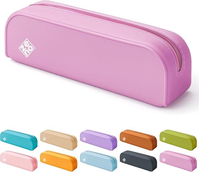 ZENO Silicone Pencil Case – Aesthetic Pencil Pouch for Women & Teens – Cute Pen Case, Pink Makeup Bag, Travel Pouch, Small Stationary Organizer, Pencil Box – Pink Reef