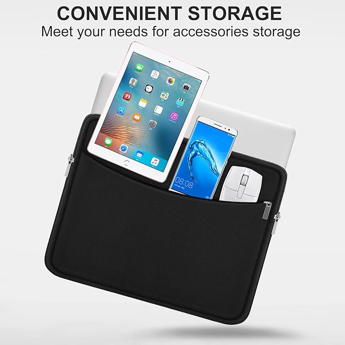 Laptop Sleeve Case 14 inch, Shockproof Protective Laptop Cover Briefcase Carrying Computer Bag with Accessory Pocket Portable Computer Sleeve for 14" MacBook, HP, Dell, Lenovo, Acer, Black