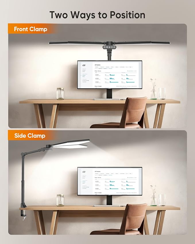 LED Desk Lamp with Clamp, 3600LM 448LEDs Ultra-Bright Architect Desk Light with Remote Control, Desk Light with Stepless Dimming and Stepless Color Temp, Memory Function for Study and Workbench