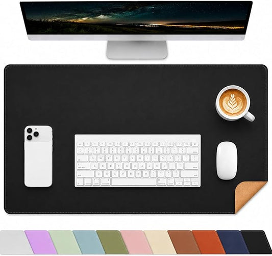AFIING Leather Desk Pad Protector, Large Mouse Pad, Dual-Sided PU Leather & Natural Cork Desk Mat, Non-Slip Waterproof Laptop Desk Blotter for Office and Home, 23.6" x 13.7", Black