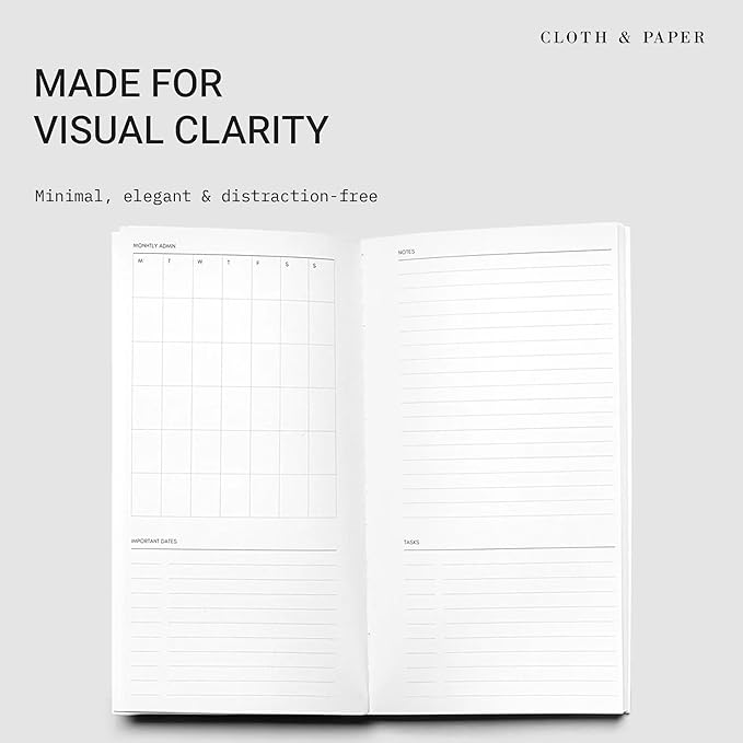 Cloth & Paper Travel Notebook | Monthly Admin – Lagoon | Pocket Plus Monthly Planner Notebook 3.2" x 6" | Calendar Planner with Monthly Layout for Tasks, Notes & Important Dates – Soft Touch Cover