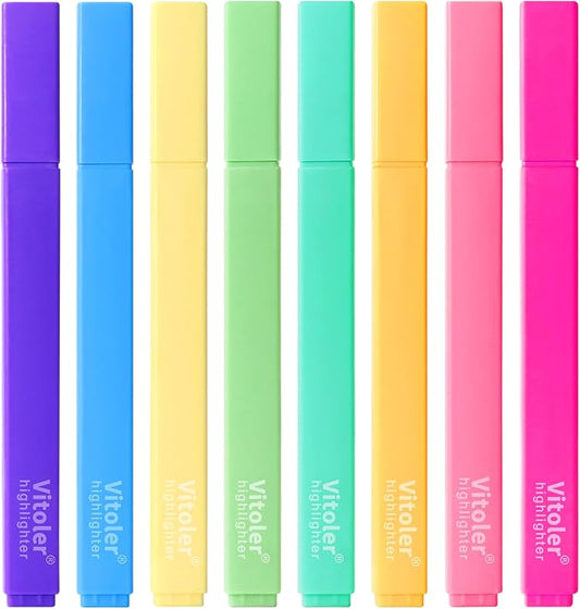 Piochoo Aesthetic Highlighters,8Pcs Chisel Tip Highlighters Assorted Color | Soft Tip,Cute Fast Dry Highlighter for Bible Journaling Planner Notes,Highlighting, Underlining,Back To School Supplies