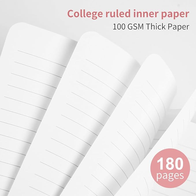 Spiral Notebook - 7.24" x 10" College Ruled Journal with Inner Pockets and 180 Pages, PU Leather Cover Business Journal, Twin-Wire Binding Notebook Perfect for Office & Home School Supplies Pink