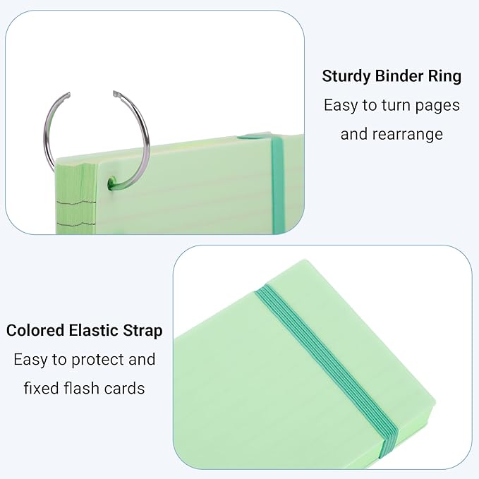 HAUTOCO 200 PCS Colored Index Cards 3x5 with Rings, Ruled Flashcards with Waterproof Covers, 4 Colors Note Cards for Studying, Vocabulary, Recipes, Office & School