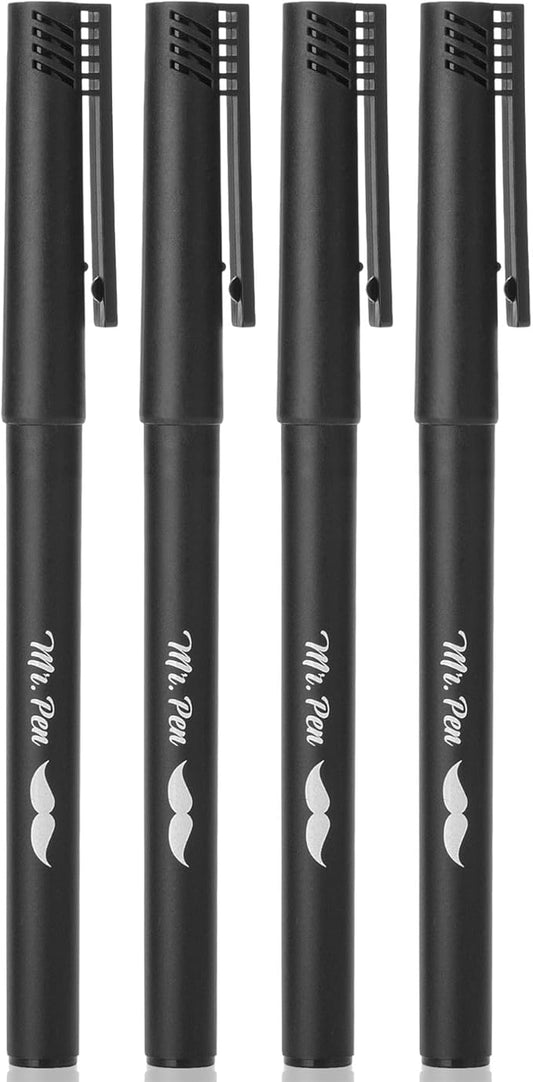 Mr. Pen- Black Fineliner Pens, 4 Pack, 0.5mm Fine Point, Permanent Ink, Oil-Based, Quick Dry, Smooth Writing, Bold Lines, Fineliner Marker Pens for Transparent Sticky Notes, Planner, Journaling