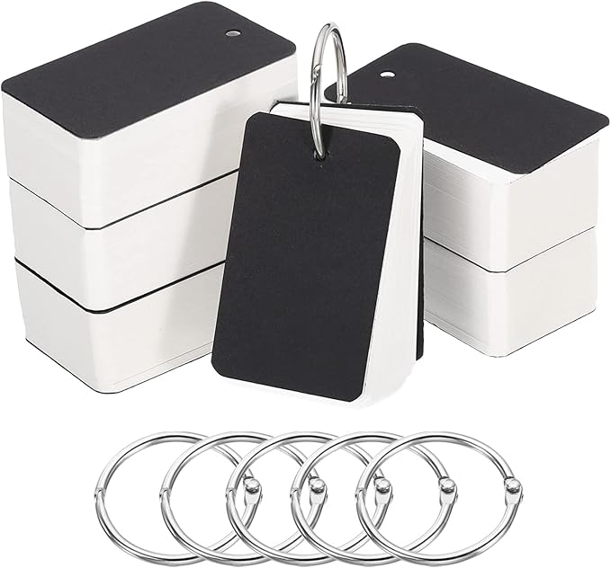 PATIKIL Blank Index Cards with Ring, 600Pcs Blank Flash Card 2.8x1.6" Study Note Cardstock for Memory Learning Studying Office Supplies, Black White