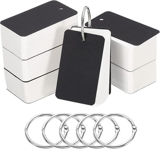 PATIKIL Blank Index Cards with Ring, 600Pcs Blank Flash Card 2.8x1.6" Study Note Cardstock for Memory Learning Studying Office Supplies, Black White