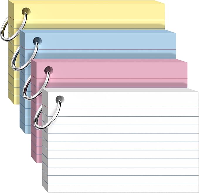 Index Cards 4x6 with Ring, 160 Sheets, Ruled Colored Flash Cards for Effective Studying and Note-Taking, Note Cards, Essential School Supplies for College & Office, Home Organization & Study Supplies