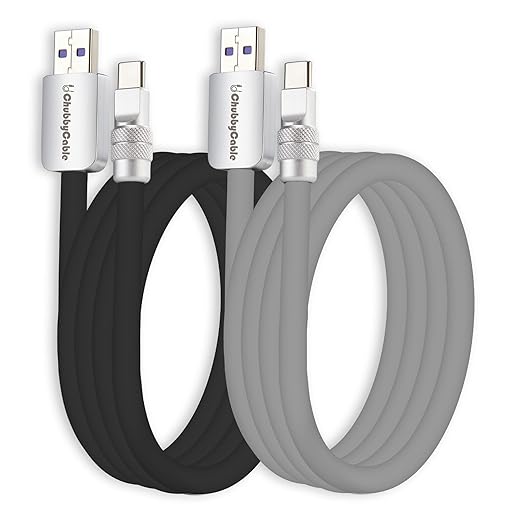 chubbycable Couple Chubby 2 Pack 120W USB C Cable Extra Thick Silicone Fast Charging Cable Compatible with iPhone 17-15 Series iPad Galaxy Series, Black+Gray, USB-A to Type-C, 4.9FT