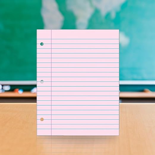 School Smart 3-Hole Punched Filler Paper, 8-1/2 x 11 Inches, Pink, 100 Sheets - 087155