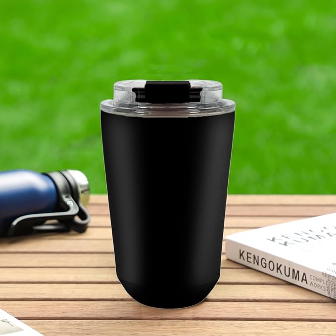 DEQIANG Travel Coffee Cup, Coffee Cup Travel with Lid, Insulated Coffee Mug for Hot & Cold Beverages, Great Gift Choice for Coffee Lovers, Office Workers, Hikers & Commuters (Black, 12 oz)