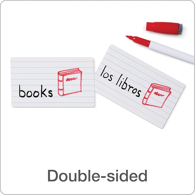 Oxford Dry Erase Index Cards, 3x5 Ruled, Reusable Flash Cards, Double Sided Dry & Wet Erase Cards for Gaming, Study or Vocabulary, 100-Pack (63512)