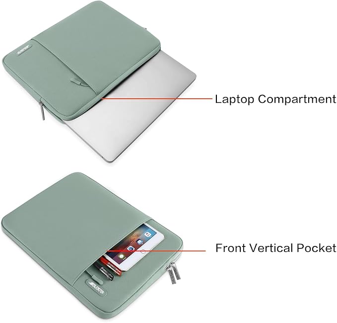 MOSISO Laptop Case 14 inch, 14 inch Laptop Sleeve Compatible with HP Lenovo Dell ASUS Acer, HP Stream, Dell Latitude, Lenovo IdeaPad, Polyester Vertical Computer Sleeve Bag with Pocket, Antique Green