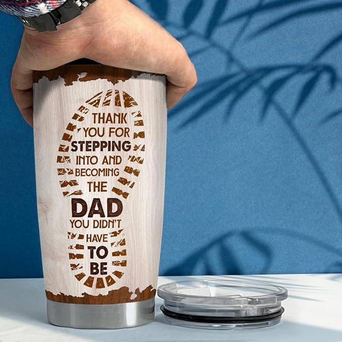 SANDJEST Step Dad Gifts Tumbler 20oz Travel Mug Cup Gift for Bonus Dad Stepfather Stepdad Gift from Step Daughter Son