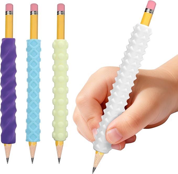 Sensory Pencil Grips for Kids 4 Pack, Quiet Classroom Fidget Toys, Textured Silicone ADHD & Autism Calming Tools, Anxiety Relief Item for Adults & Teens, Christmas Stocking Stuffers Gifts