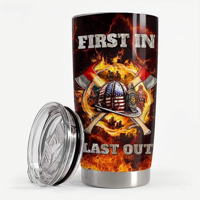 SANDJEST Firefighter Tumbler 20oz Stainless Steel Insulated Coffee Travel Mug Cup for Men Fireman Firefighters Gifts for Birthday Christmas Fathers Day