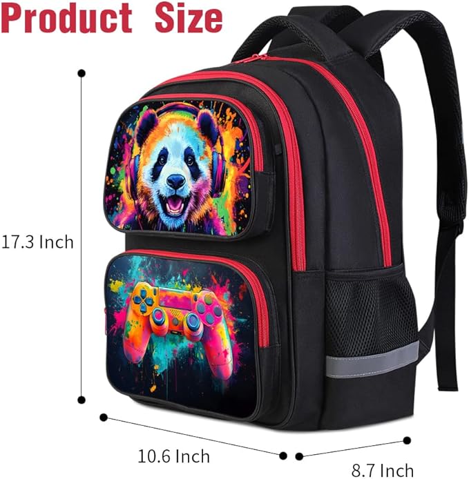 Cartoon Kids Backpack for School - 17 Inch Lightweight Bookbag with 3D Reflective Design & Luminous Safety Strips | Durable 600D Polyester, Adjustable Straps for Ages 6-18