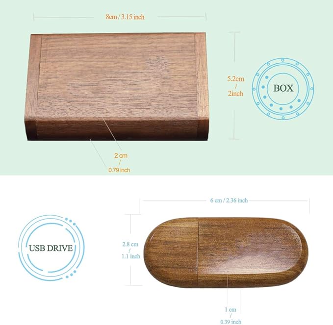 64GB USB3.0 Oval Wood Flash Drive Box, FEWINA Wooden USB Drive 64G USB 3.0 Super-Speed Thumb Drive Jump Drive Ideal Gift for Birthday/Anniversary/Wedding/Photographer(Walnut)