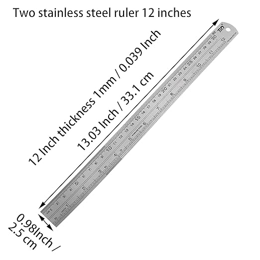 YouOKLight Stainless Steel Ruler 2-Pack, 12 Inch & 30 cm Metal Ruler Dual Scale, Flexible Yet Durable Metric and Imperial for Drawing, Engineering, Sewing, School, Office – Silver