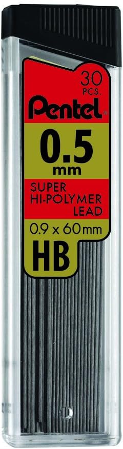 Pentel Super Hi-Polymer Lead Refills, (0.5 mm), Fine, HB, Pack of 9, 90 Pieces (C25BPHB3-K6)